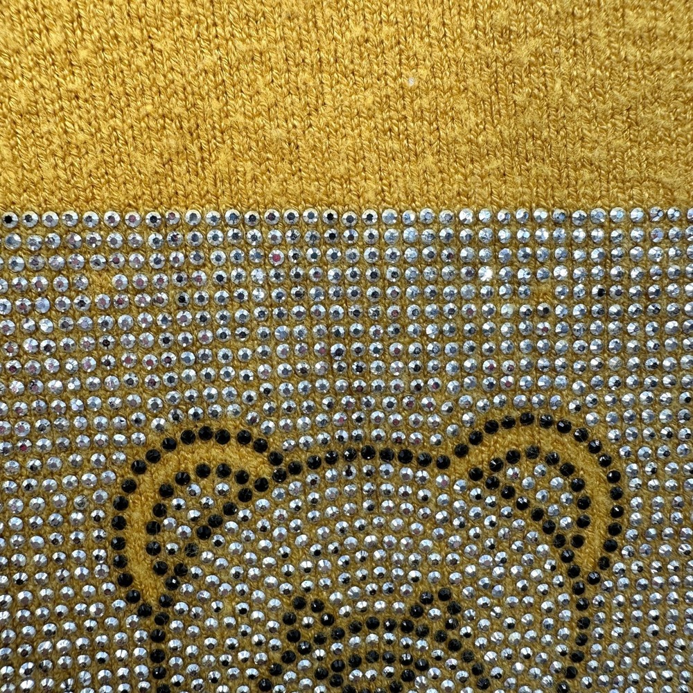 Rhinestone Teddy Bear Sweater Small Mustard Yellow Statement Knit Girlhood‎ Y2K - Picture 7 of 8